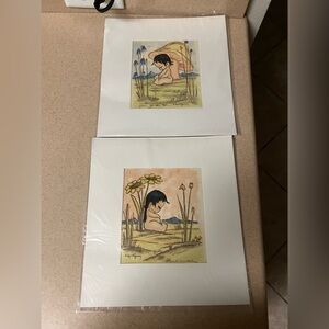 Vintage Gerda Christoffersen Native American Children - Floral - Mushroom Prints